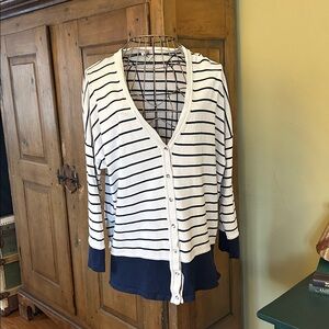 SISLEY Classic Navy and Cream Nautical Striped Oversized Cardigan Sweater Italy